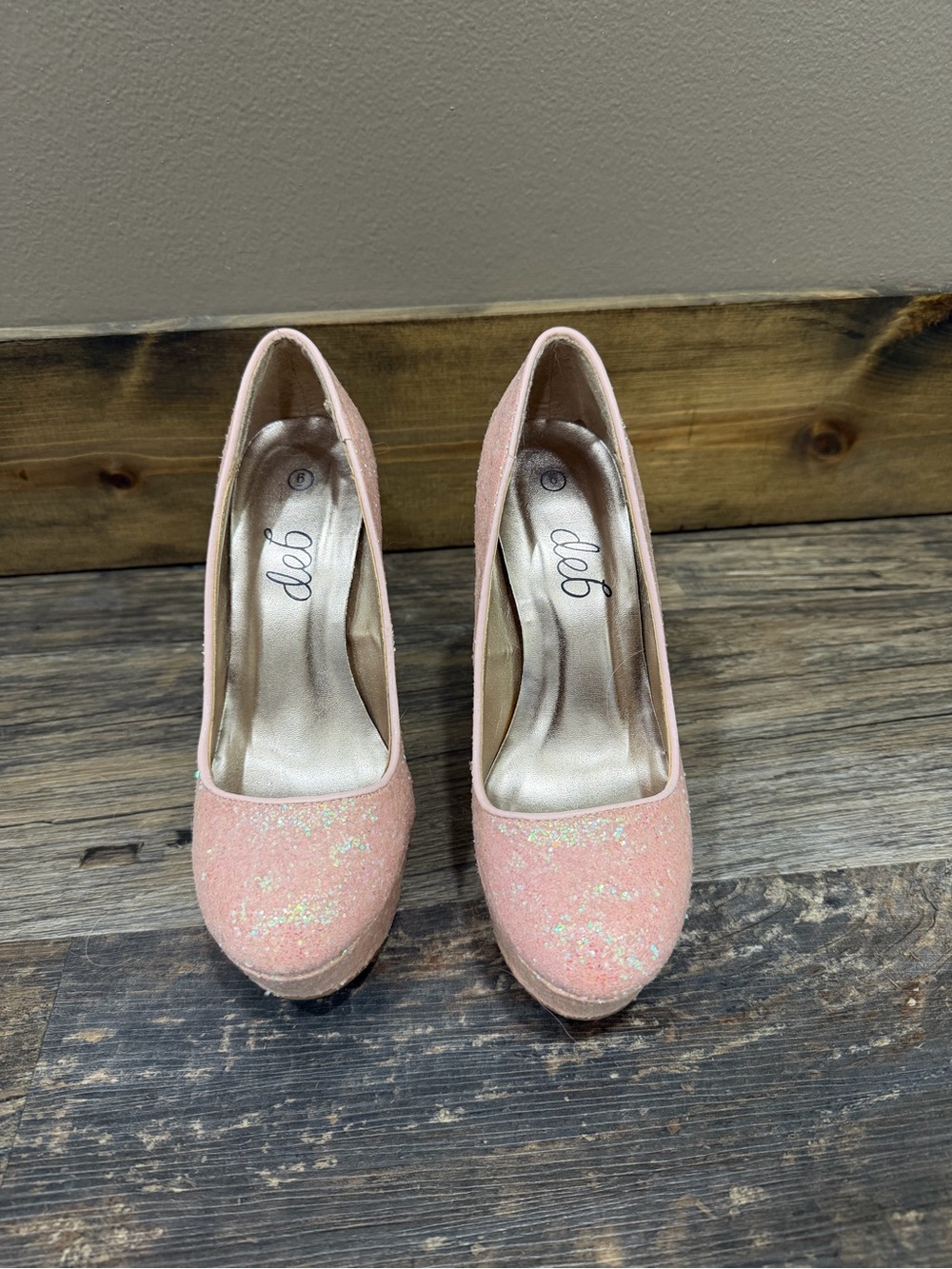 Deb Size 6 Pink Glitter Platform Heels